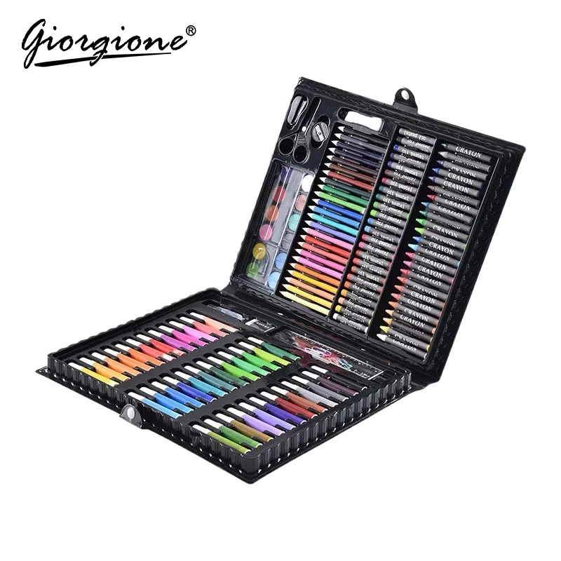Giorgione 150 pcs Black Pink Blue Color Packing Crayon Water Color Pen Set Pencil Oil Drawing Art Set For Kids Supplies