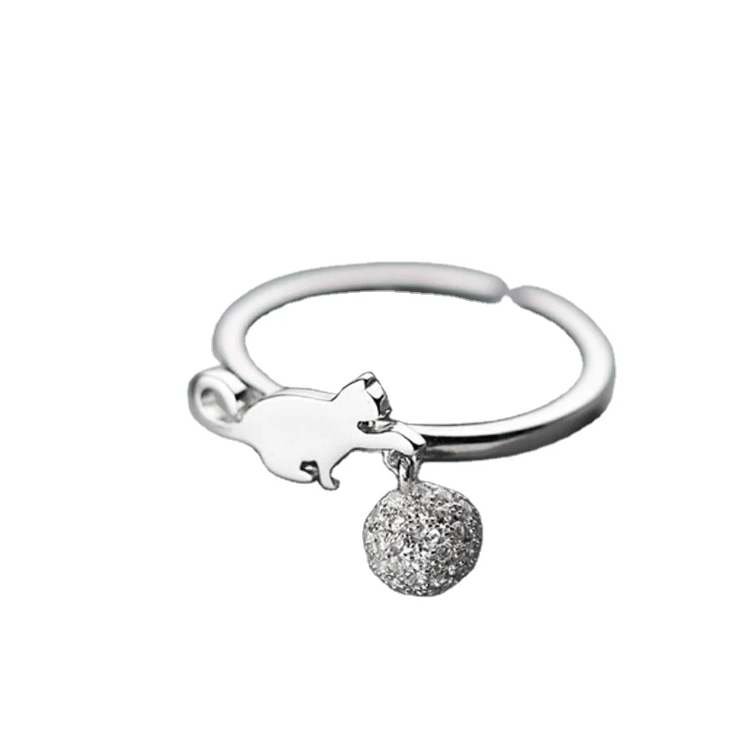 SR104-325 Halo девочки 925 стерлингового серебра Регулируемая Прекрасный cz камень кошачий и шар кольцо