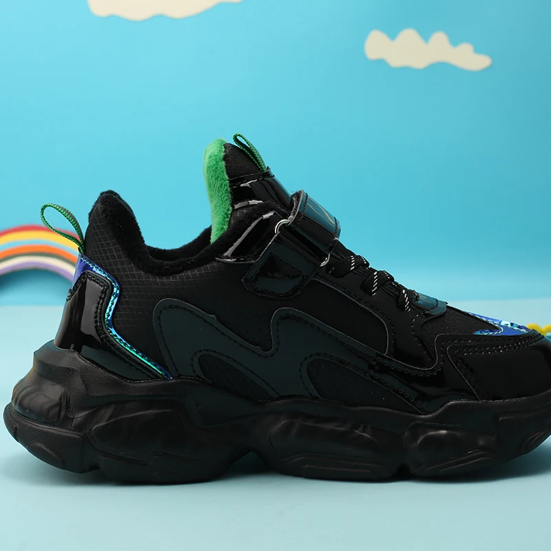 
High quality winter thickened boy casual shoes warm and non-slip black sneakers 