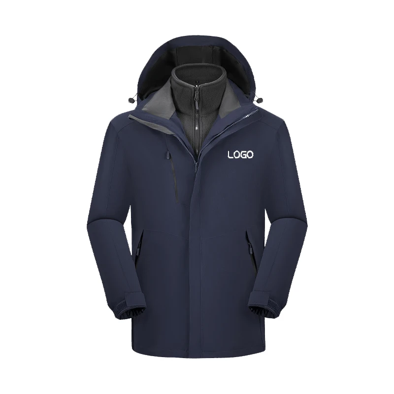 2021 Outdoor jacket customized printed logo team work clothes mountaineering wear three in one windproof