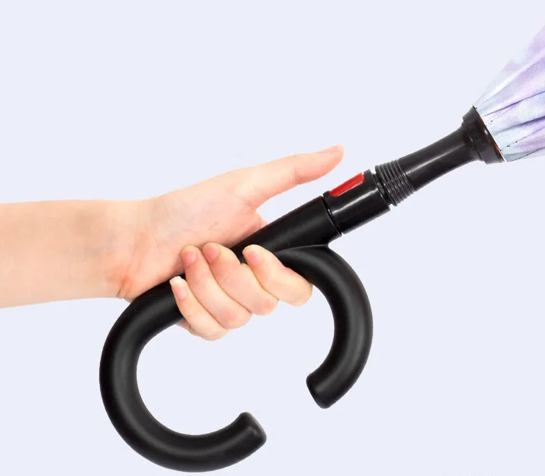 High Quality C Shaped Handle Windproof  Inverted C Shape Rain Sun Portable Straight Automatic Reverse  Custom Umbrella With logo