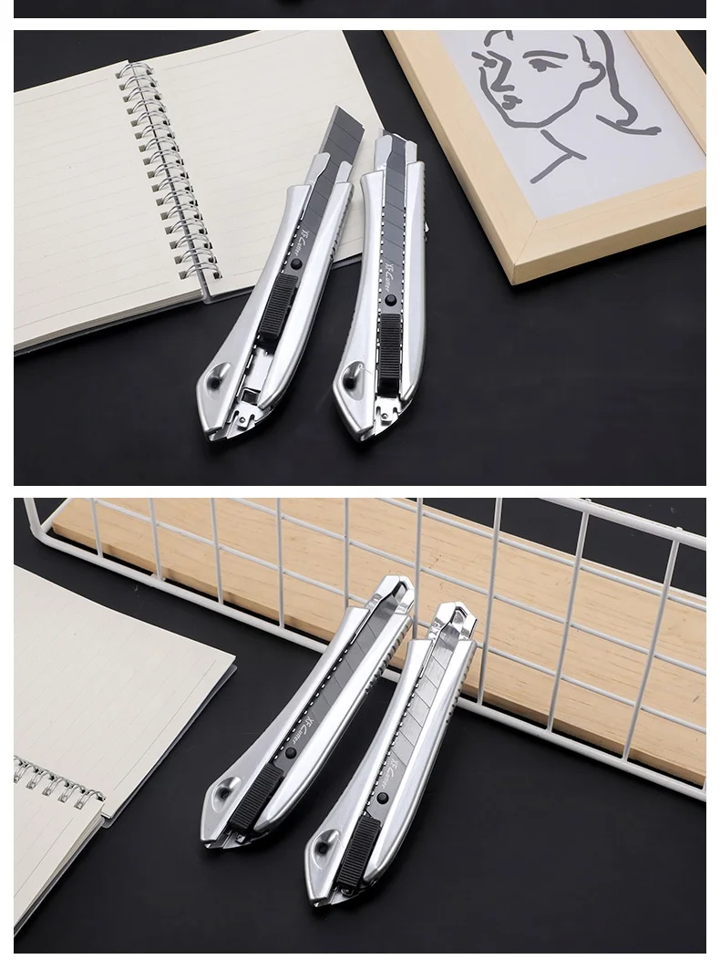 Automatic Locking Utility Knife with Anti-Slip Rubber Handle SK5 Blade Rubber Design on the Back for EDC Use OEM Customizable