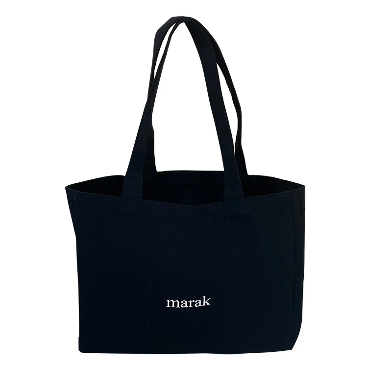 Custom Logo Large Capacity Black Canvas Weekend Shopping Tote Bags Recycled Reusable Tote Bags