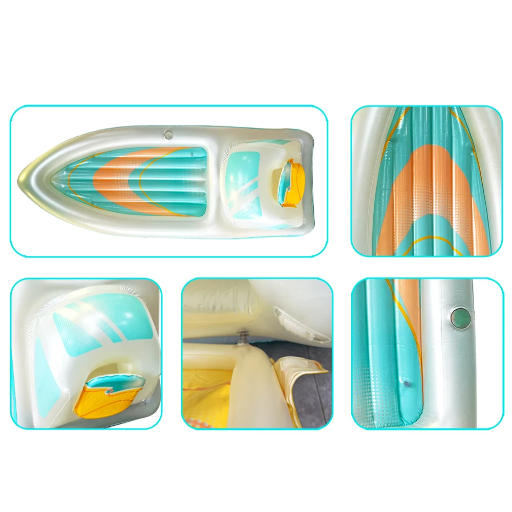 Factory Custom Inflatable Boat Pool Float with Cooler Summer Pool Lounge Toys for Kids Adults