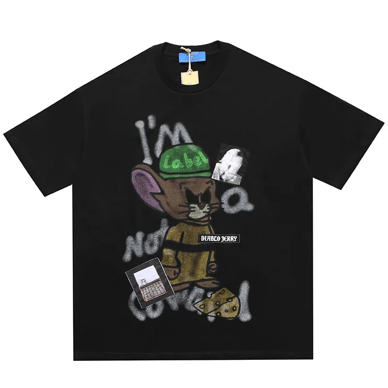 Летняя модная уличная одежда унисекс с принтом Джерри, новинка 2021, Мужская футболка большого размера с мультяшным графическим принтом, на заказ