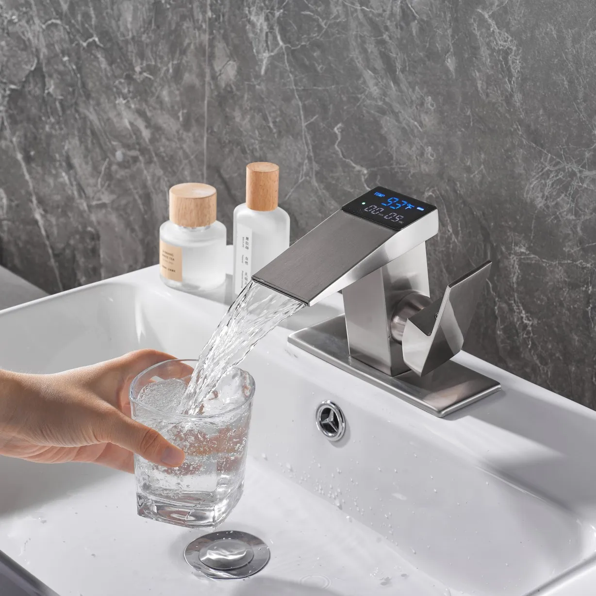 Woodpecker waterfall faucet with hydropower, digital display temperature and intelligent basin faucet