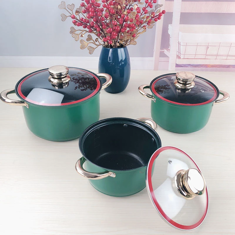 Household Pots And Pans 201 Stainless Steel Cooking Pot Ware Non-stick Blue Cookware Set