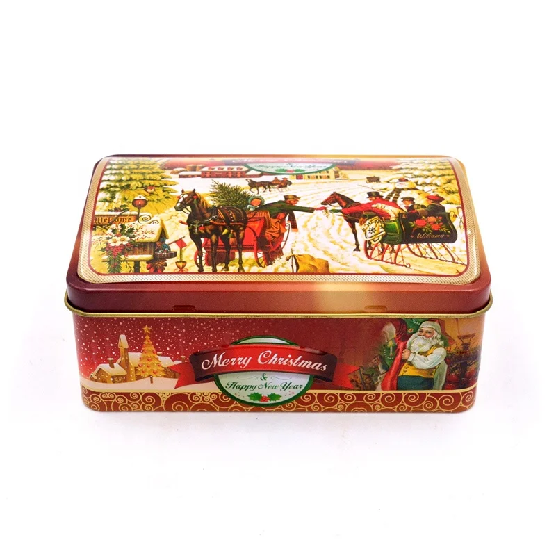 Christmas treasure chest shaped metal gift tea tin box