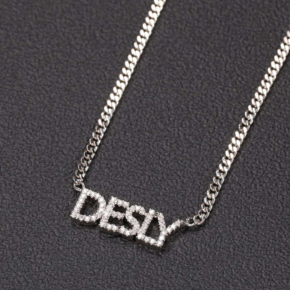 Custom Name Necklaces Numbers Personalized Zirconia Crystal Pendant Letters Necklace for Women Jewelry