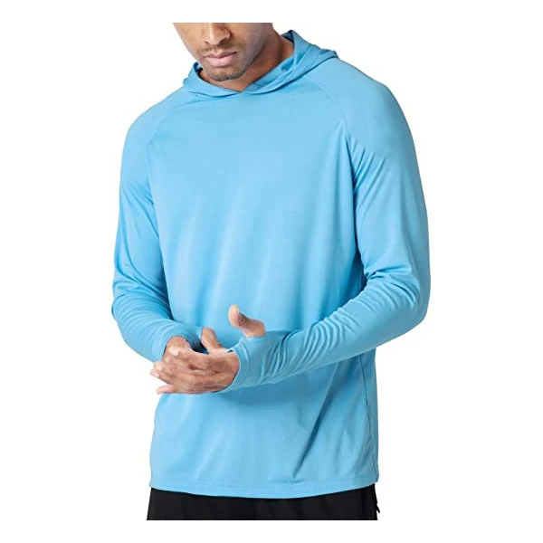 Wholesale Men Outdoor Long Sleeve 100% Polyester Fishing T-shirts Custom UPF50 UV Quick Dry Fishing Hoodie with thumb hole