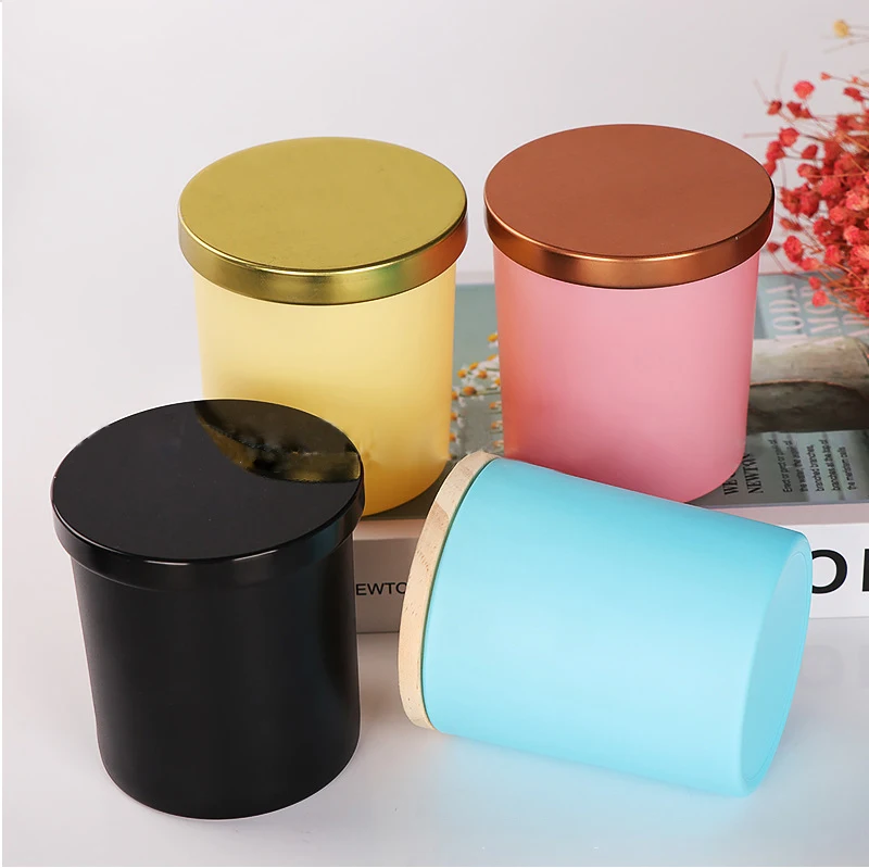 7 унций 10 унций 16 унций черные белые розовые синие желтые красочные матовые стеклянные Роскошные пустые банки для свечей с крышками