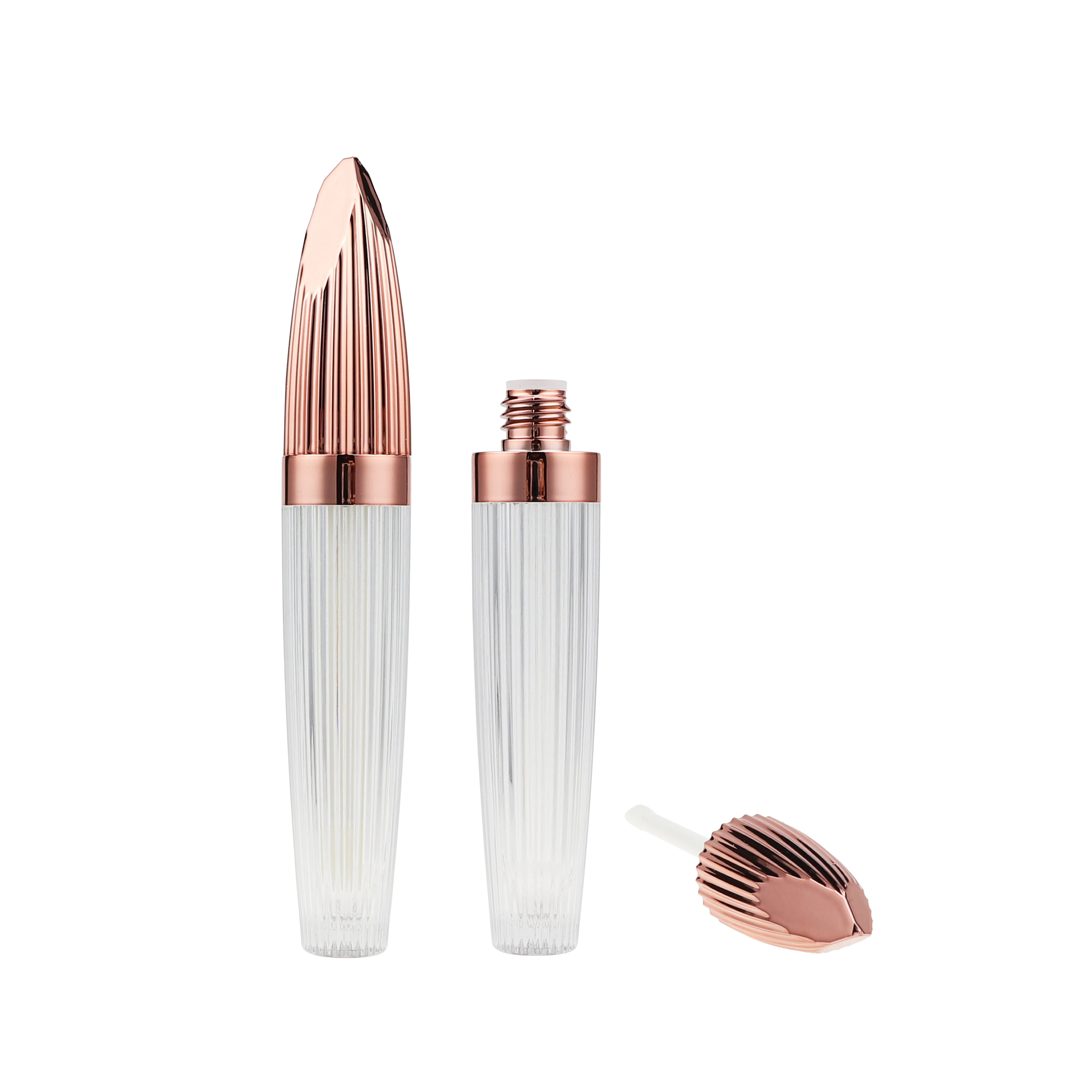 Manufacturer Cosmetic Packaging Unique Vertical Stripe Golden Rose Custom Oval Lip Gloss Containers Tube