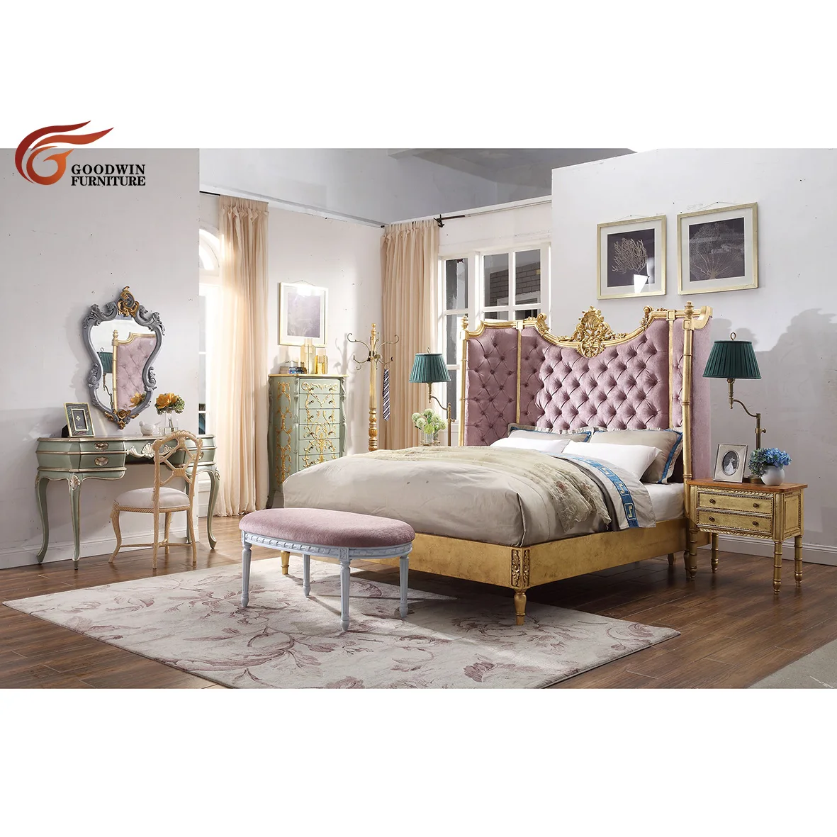 New design Classic Bedroom Set Furniture Antique Style bed good quality Natural material beds for home GGC55