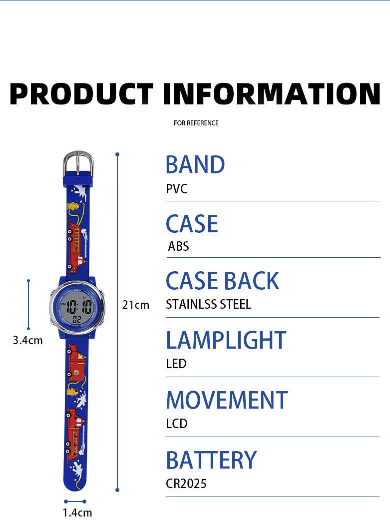 Sports Watch Timed Alarm Clock Kids Children Wrist Watch Pc Wrist Stop Digital Stopwatch 3ATM Waterproof LED PU Acrylic Round 21