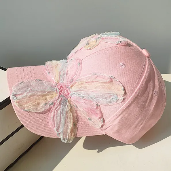 new women fashion chic cotton dad hat golf tennis sports baseball hat Sun Protection trucker hat with 3d flowers