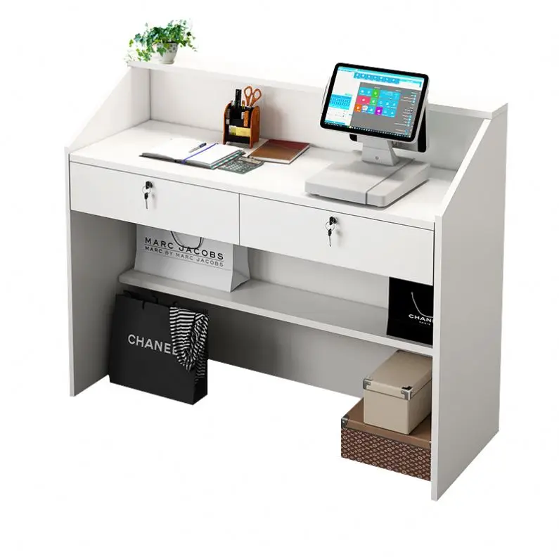 Wooden Cash Ledgetop Counter With Glass Front Display Lockable Reception Desk Retail Shop 6Ft Check Out Counter