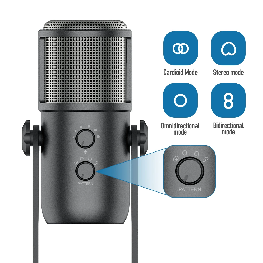Four Sound Pickup Modes 24bit 20Hz-16KHz Switch Button Type-C Interface Microphone For Singing Room Online Conference