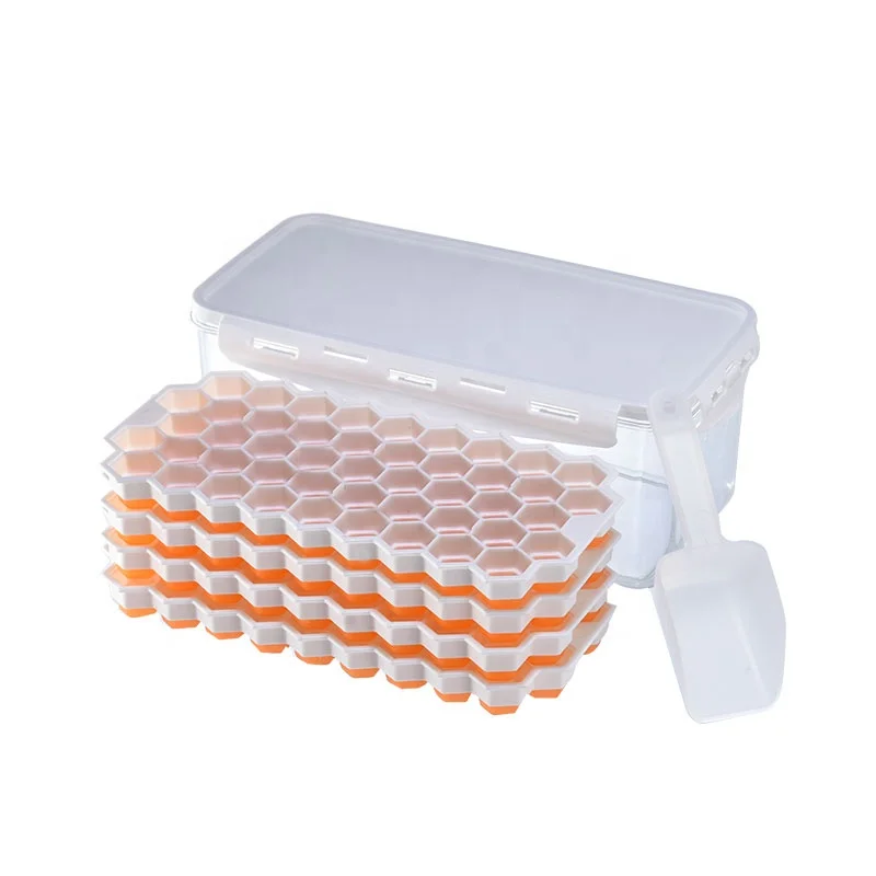 Hexagon Shape Stackable Ice Cube Tray Set With Lid and Bin For Freezer