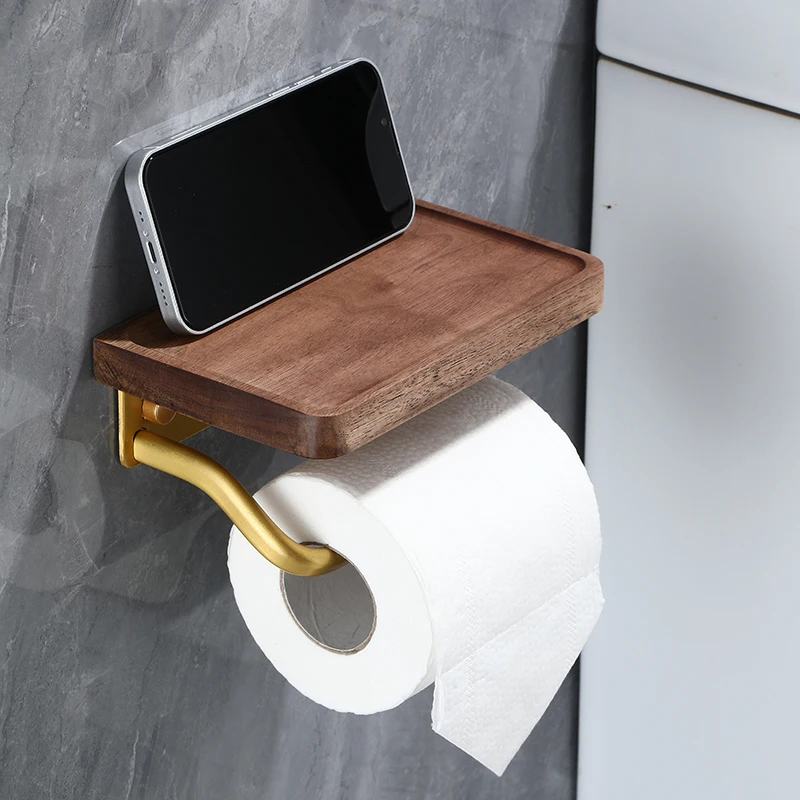 Wood toilet paper holder with shelf toilet tissue holder with shelf toilet paper roll holder