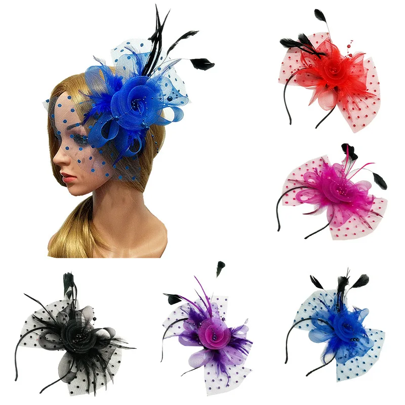 Hot Sale Tea Party Headwear Fascinator Hats headdress Flower Mesh Ribbons Feathers on a Headband and Clip