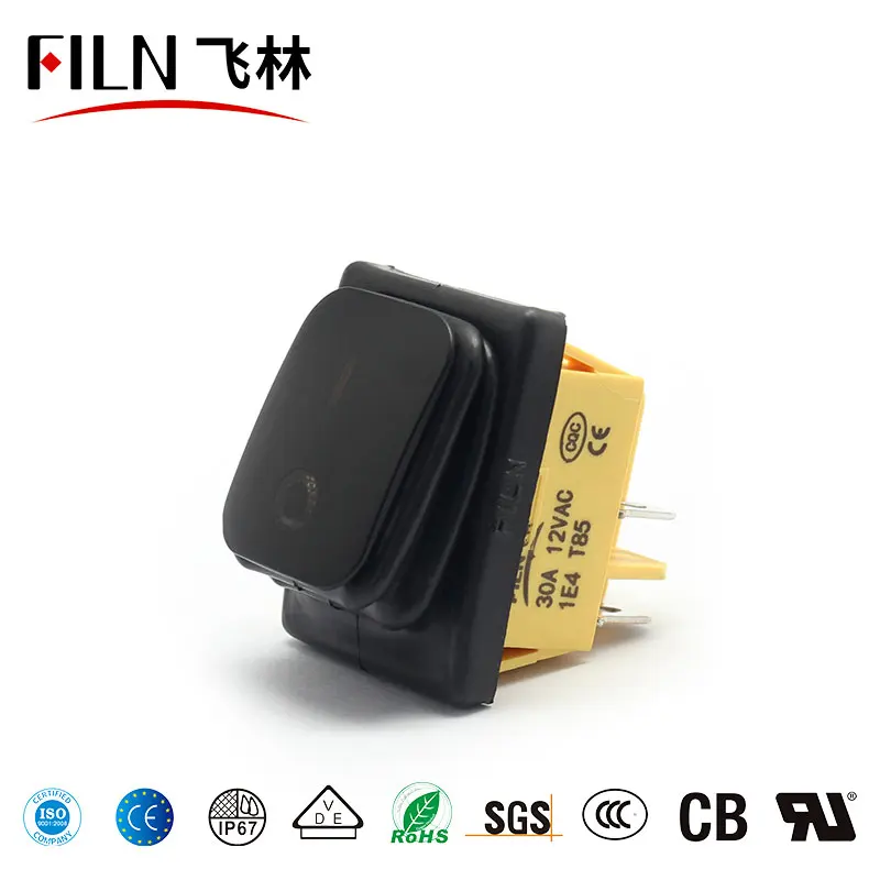FILN waterproof 22*30mm ON-OFF 2 positions 4 pins  rocker switch 30A/12V T85 with black painting surface