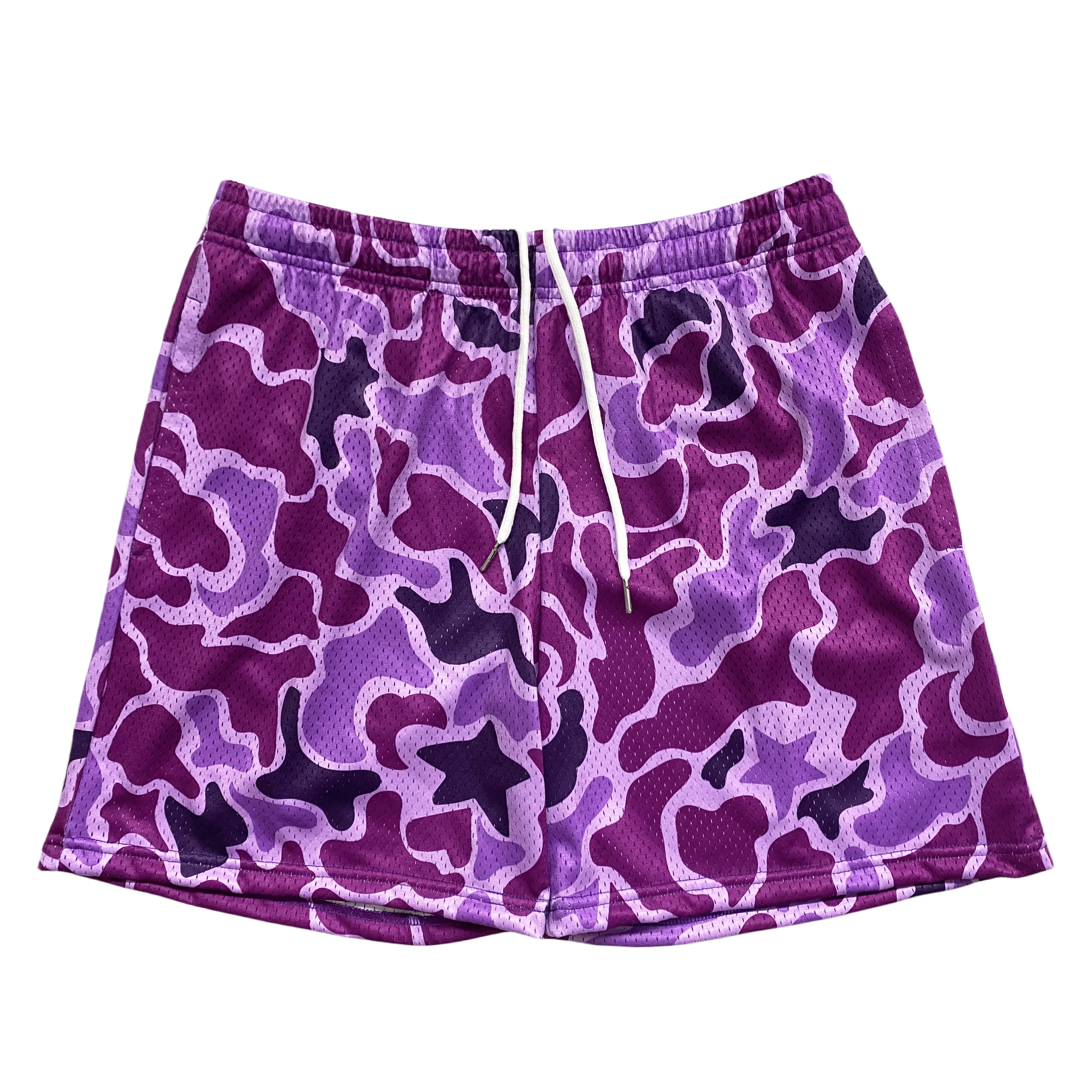 Luxury custom logo camouflage polyester mesh shorts designer manufacturer women unisex casual summer camo mesh shorts for men