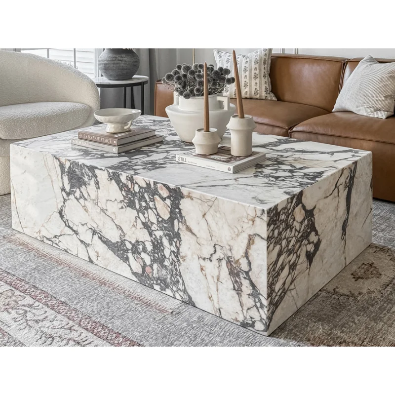 SHIHUI Nordic Modern Marble Plinth Low Rectangular Living Room Luxury Natural Customized Calacatta Viola Marble Coffee Table