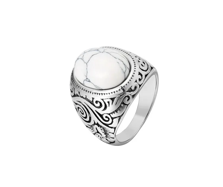 Energinox Fashion finger Blue turquoise gemstone wedding stainless steel  couple rings jewelry
