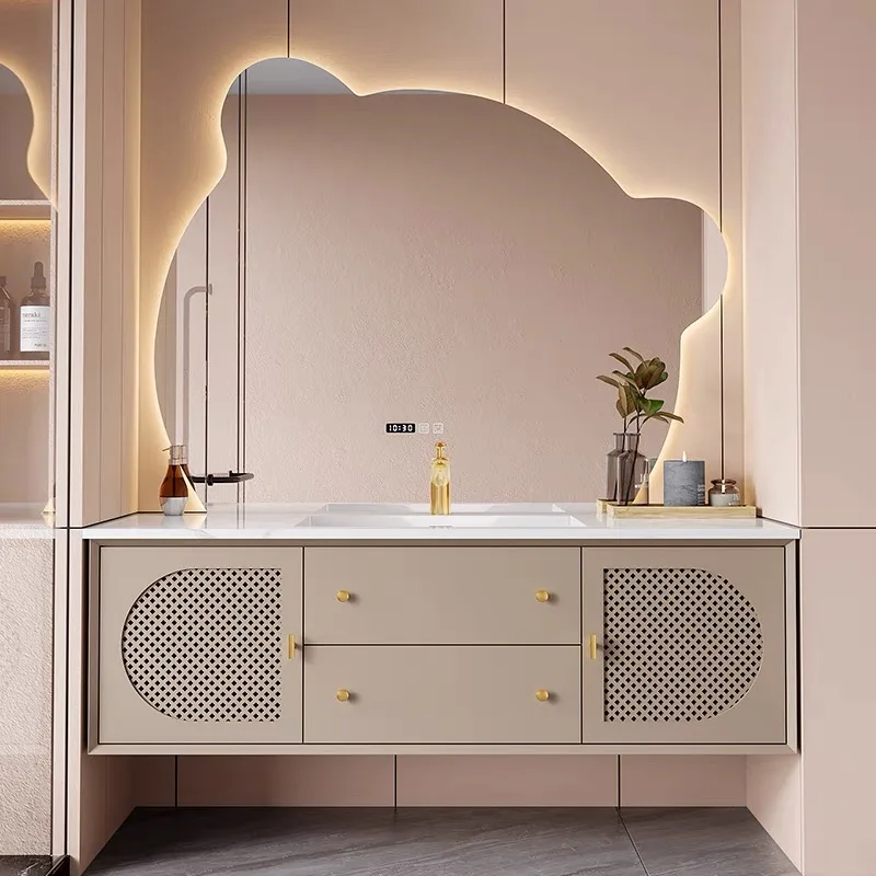 American style wholesale white solid wood bathroom furniture with mirror clock bathroom vanity cabinet modern bathroom cabinet