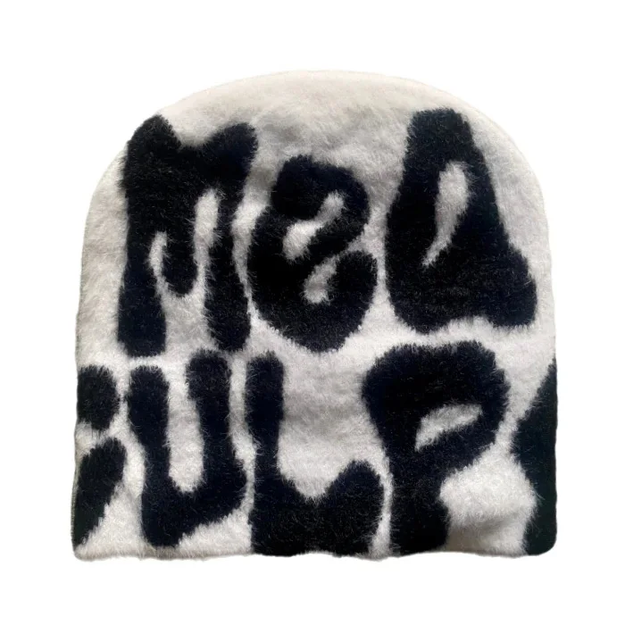 Custom pattern Logo Y2K Beenies Acrylic High Quality Knit Winter Hats Premium Cashmere Wool Mea Culpa Jacquard Mohair Beanie