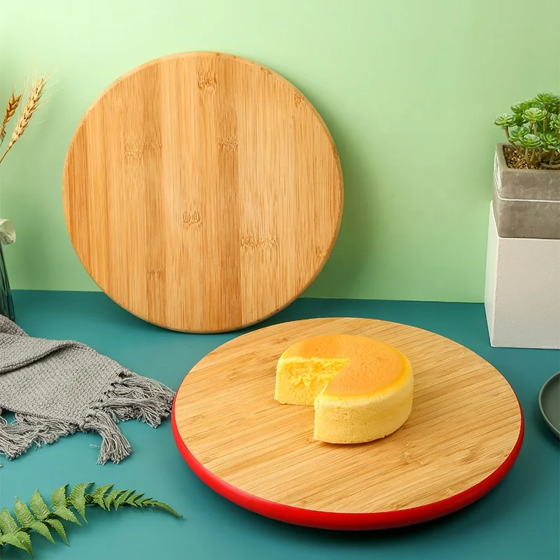 Classical Bamboo Round Tabletop Cheese Serving Board with Lazy Susan Dinning Turntable Wooden Rotating Tray Cutting Board Color