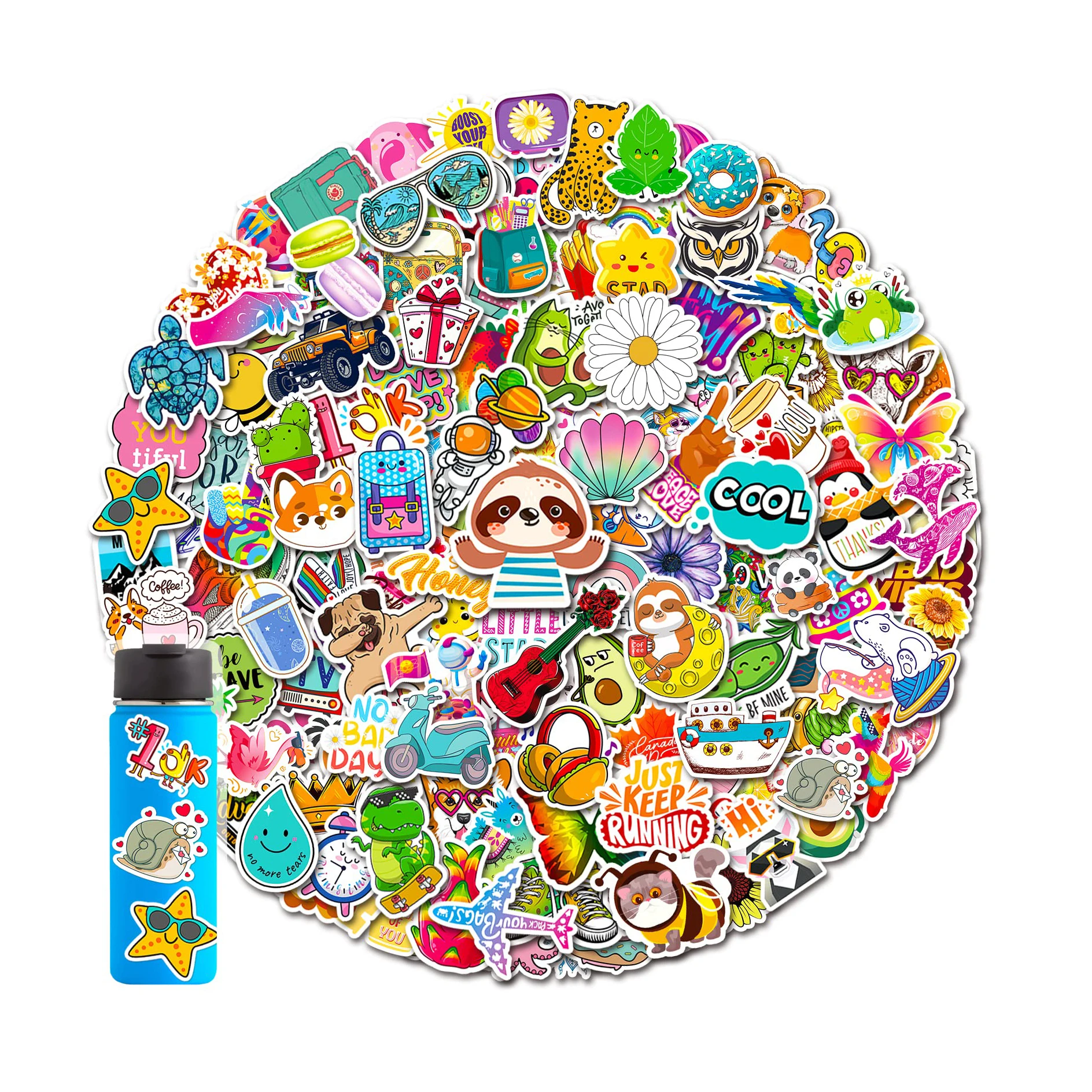 300 PCS Water Bottle Stickers, Cute Stickers for Hydroflasks VSCO Sticker Packs Vinyl Waterproof Bottles, Skateboard Phone