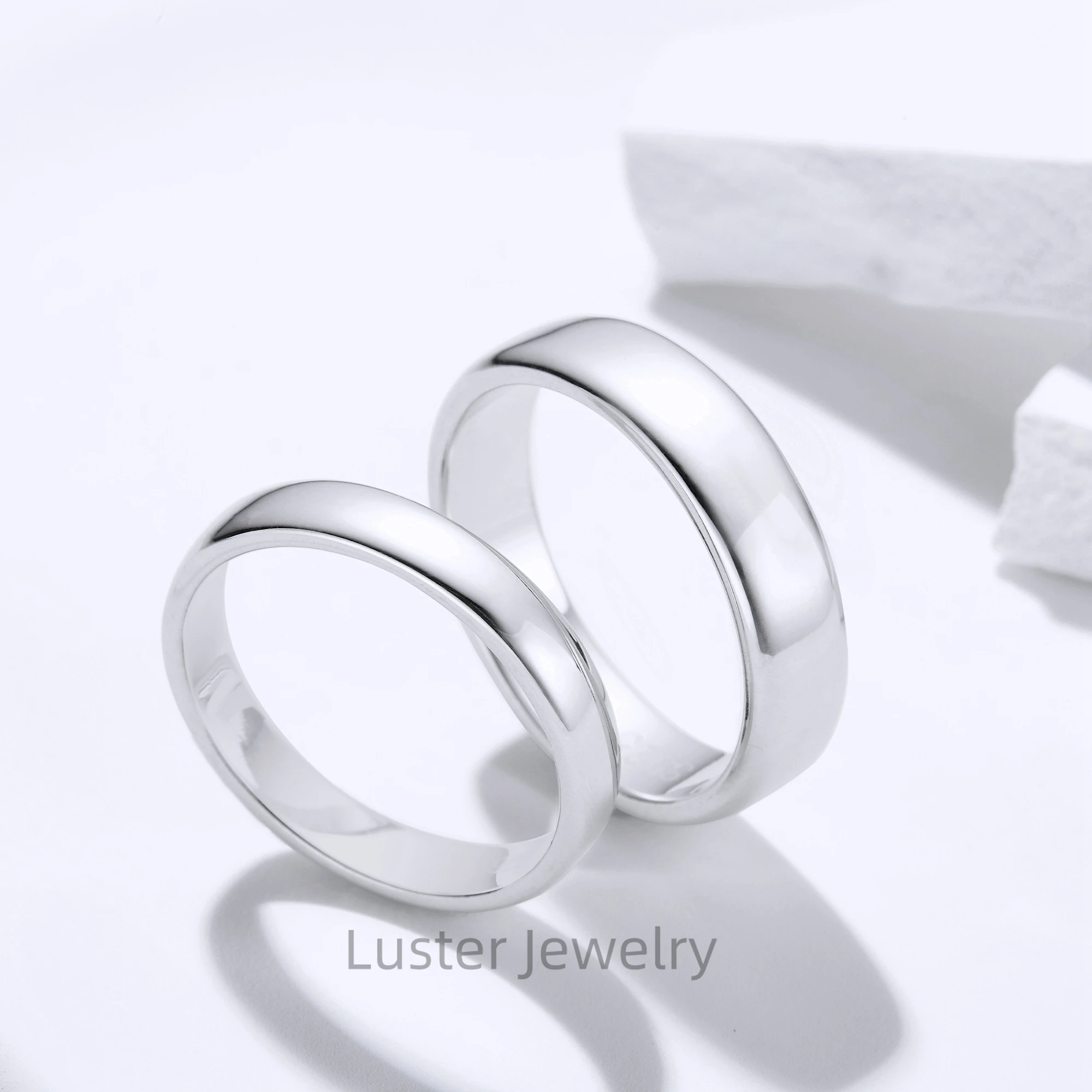 Luster 925 Sterling Silver Ring Settings Without Stones 4mm/6mm Width Wedding Band Ring Set for Women and Men