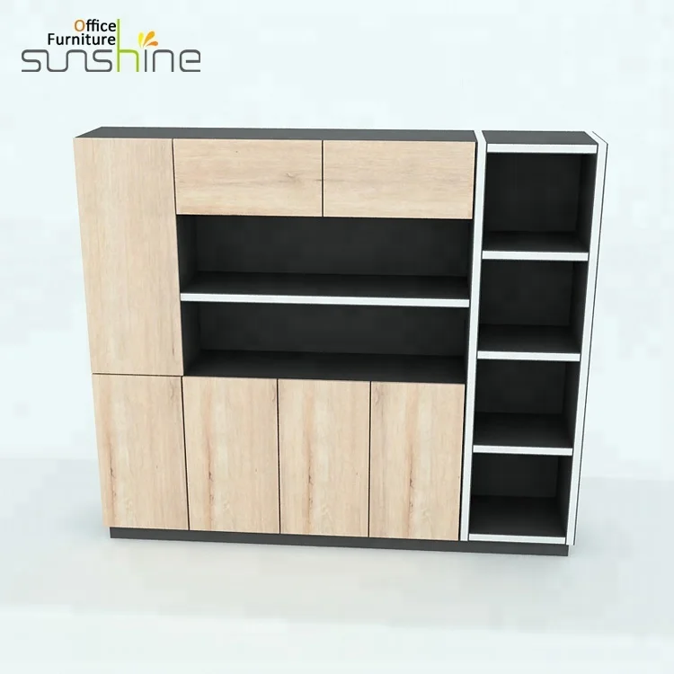 Wooded Vertical Design Drawer Top Style Use Glass Door Library Rack Case Book Shelf Minimalist Melamine Boss Document Furniture