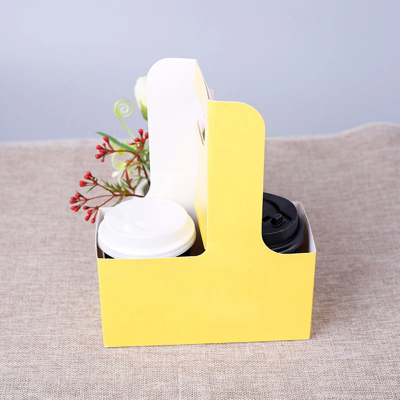 Disposable Custom  Kraft Paper  Cardboard Cup Holder Take Away Coffee Cup Hot Tea Carrier