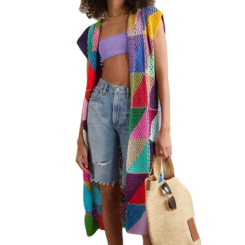 Custom OEM & ODM  crocheted women sweater winter Hollow out hand crocheted knitwear cardigan crocheting sweater women