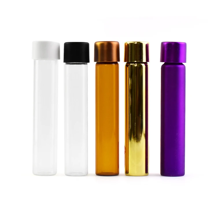 Golden Silver Electroplating Glass Empty Tube with Child Resistant Cap Rolling Paper Tubes Containers