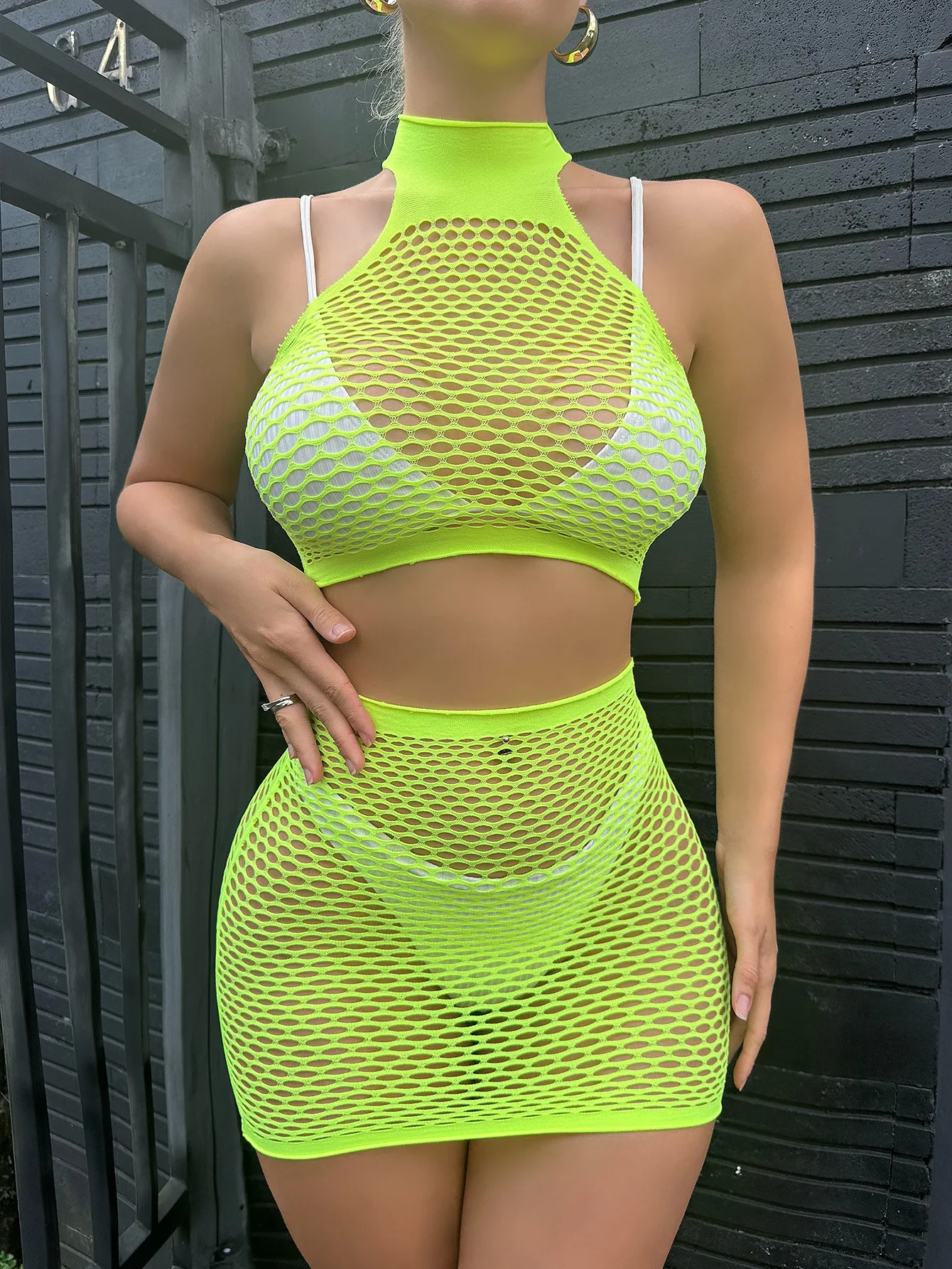 Fashion Women Sexy Lingerie Female Perspective Hollow Out Net Clothes Sleepwear Uniform Tops Hip Pack Skirt Sets