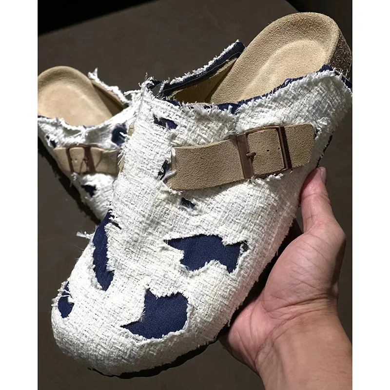 Customization Men Fashion Close Toe Mules Large Soft Sole Clogs Leather Women Men Unisex Flat Slippers