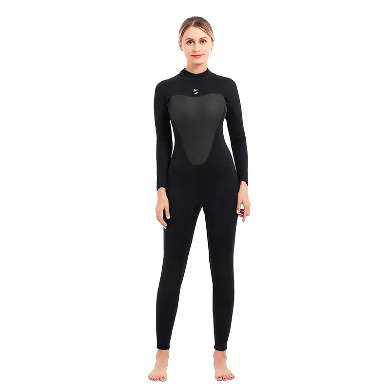 W1054 Diving suit Smooth skin Over stretching UV women Long sleeve black keep warm Back zipper surf-wetsuits 2/3mm wetsuit