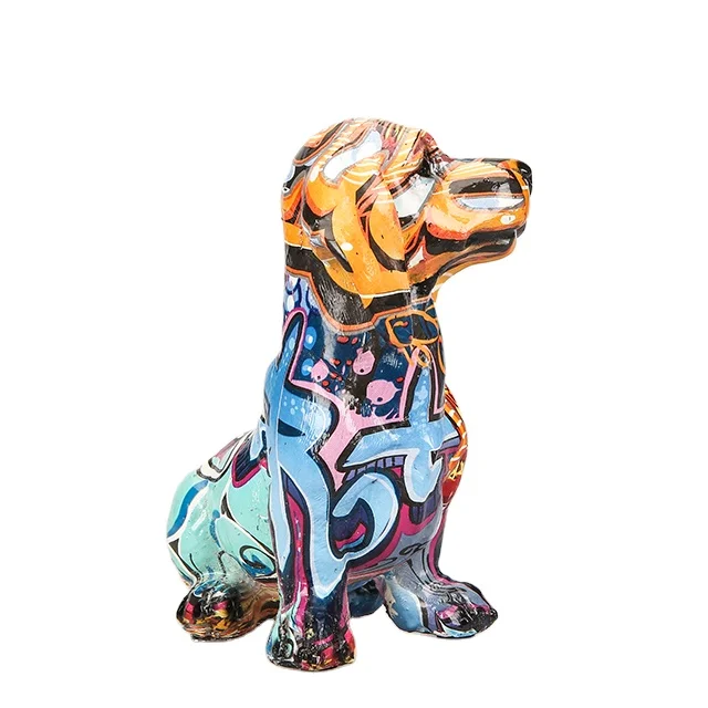 Wholesale modern design abstract dog resin statues for home decoration creative colourful animal sculptures featured souvenirs