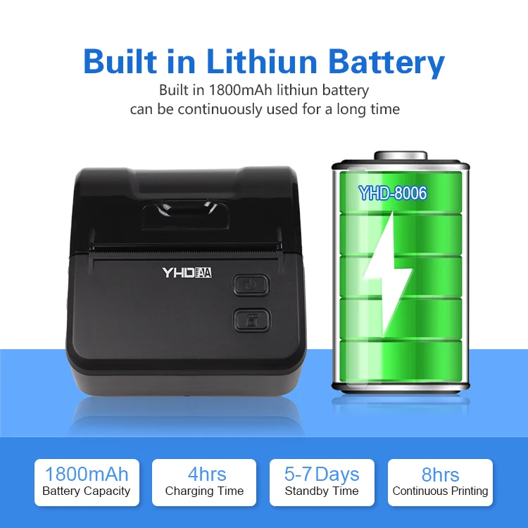 YHD Bluetooth Receipt Printer Thermal 80mm Portable Mobile POS Printer for Small Business
