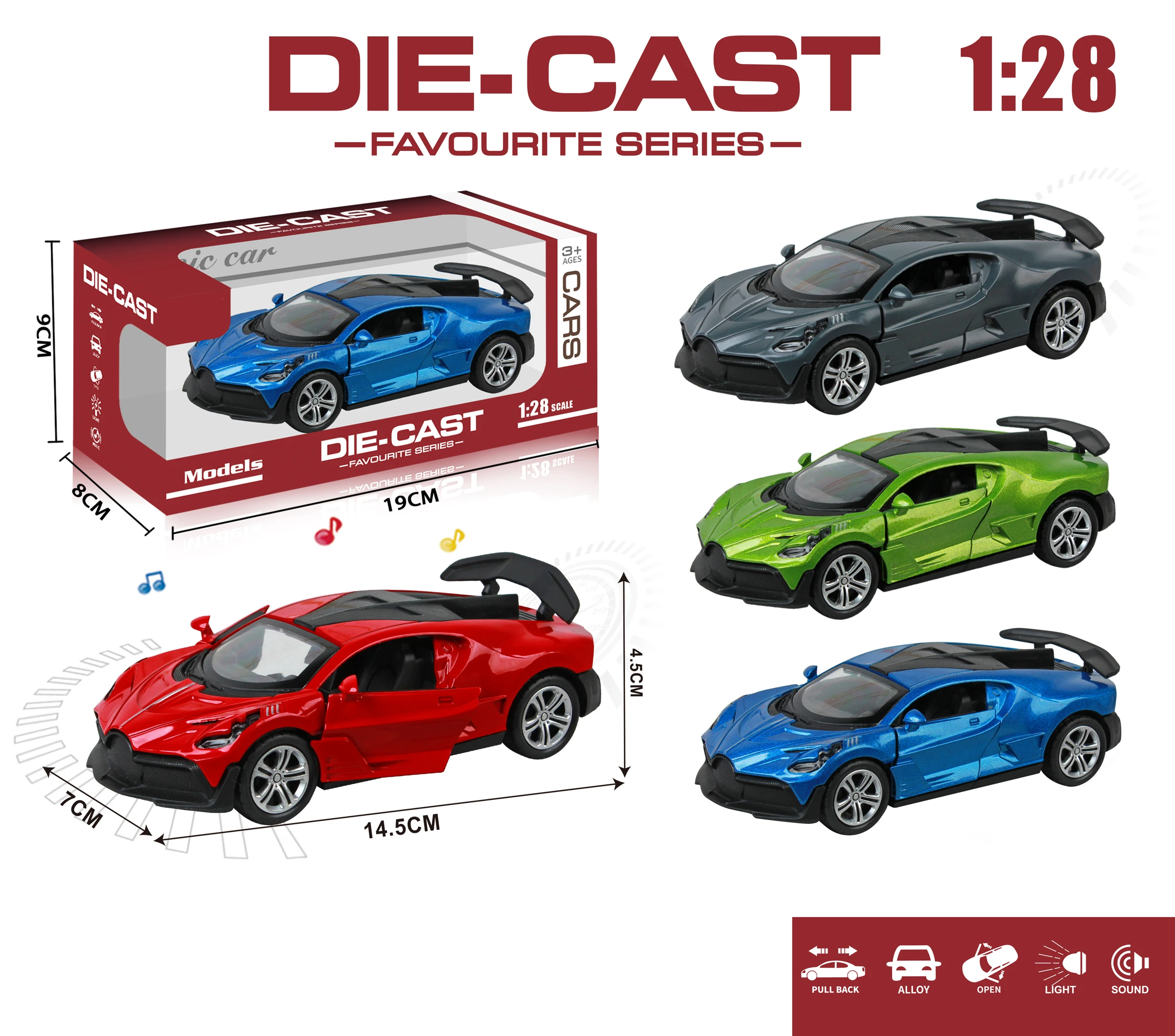 Wholesale 1:28 Scale Alloy Car Model Metal Body Pull Back Car Toy with Lights Music Opening Doors Diecast Model Cars