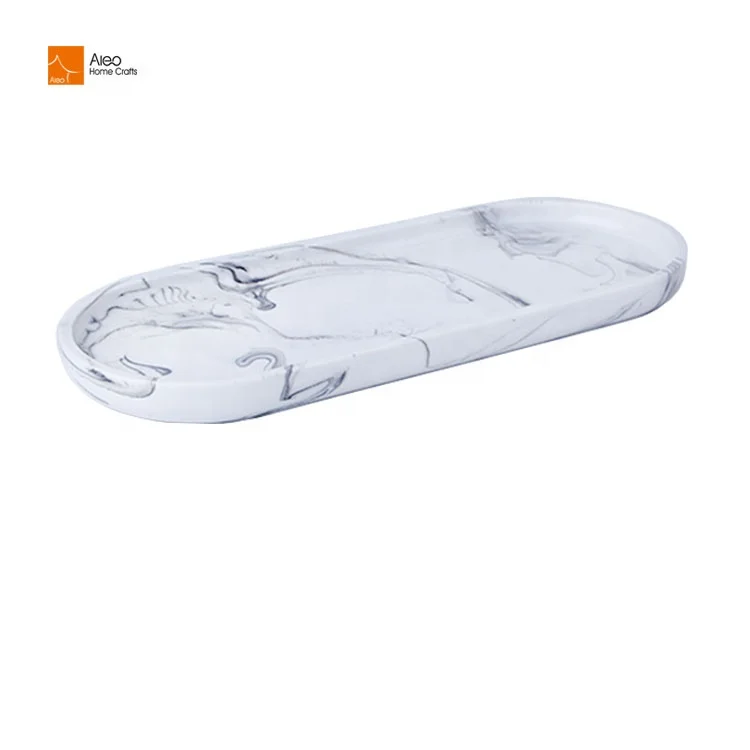 Aleo Custom Hotel Room Marble Finishing Amenities Service Tray High Quality Hotel Resin Bathroom Amenity Tray