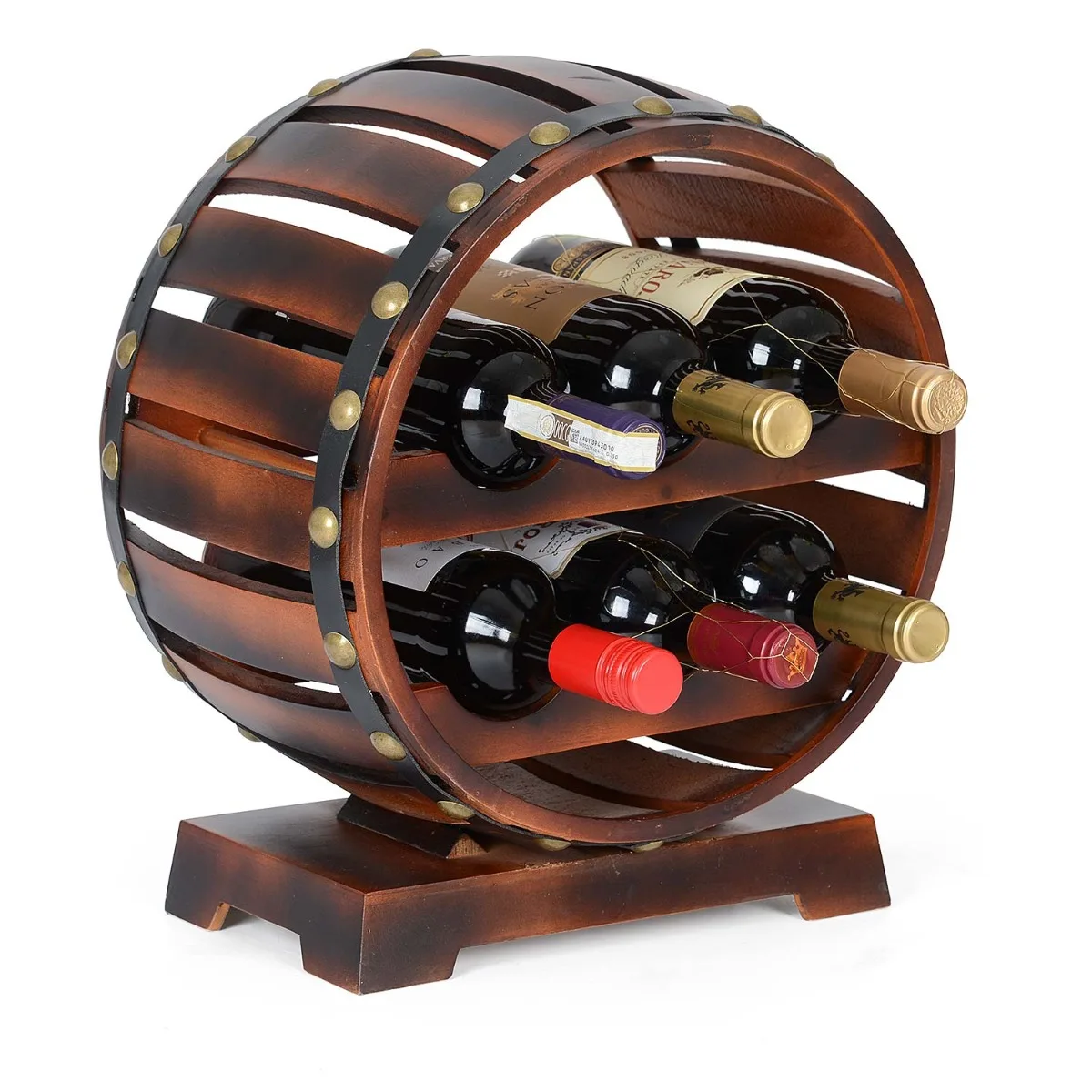 Fcactory Price Creative Logo Custom Countertop Barrel Bottle Grid Cabinet Solid Wood Wine Rack