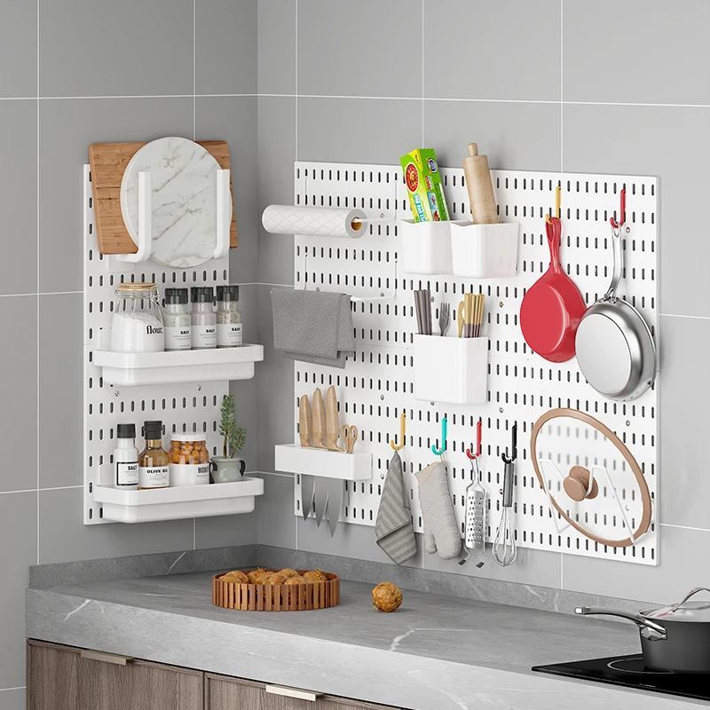 Pegboard Multi-Functional Wall Mounted Storage Hook Rack Non-Punching Household Hole Board Living Room Dormitory Kitchen Office Bedroom