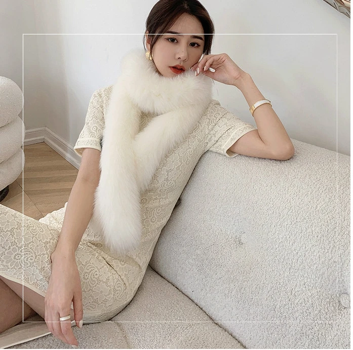 YR040 Bridal Luxury Cape Fashion Ladies Real Fox Full Pelt Skin Fur Boa Scarf Long Muffler