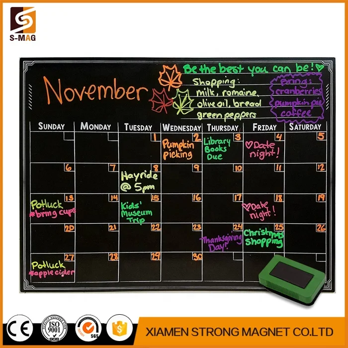 Fridge Magnetic black magnetic calendar Weekly Magnetic Chalk board magnetic writing black board Menu Planner for sale