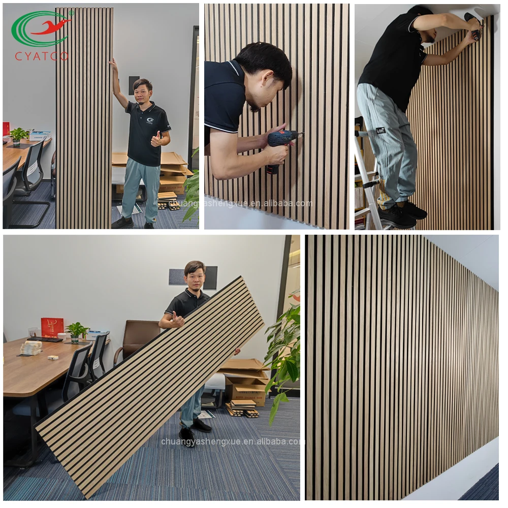 Natural Oak  wooden batten acoustic felt board Easy Install Soundproofing Interior Ideas wood wall acoustic panel