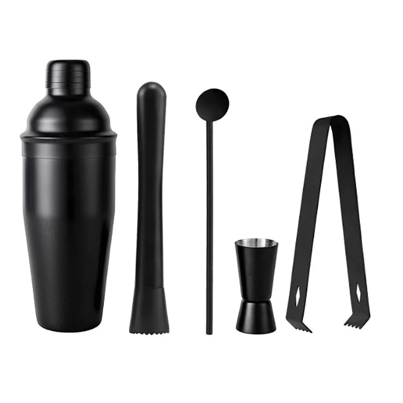 Premium Stainless Steel Bartender Kit Matte Black Cocktail Shaker Set 5-Piece Accessories for Bartender Bar Stool Set